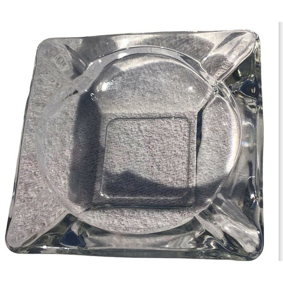 Vintage 1970'S Heavy Clear Square Glass Ashtray 6x6x1.5 inches Cigar - Picture 1 of 6